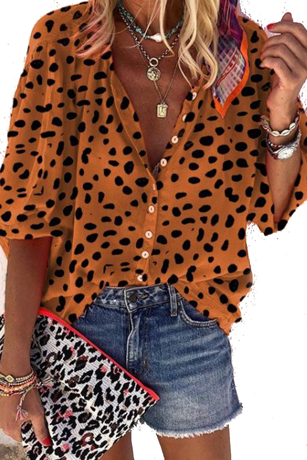 Leopard Print Bishop Sleeve Button Shirt