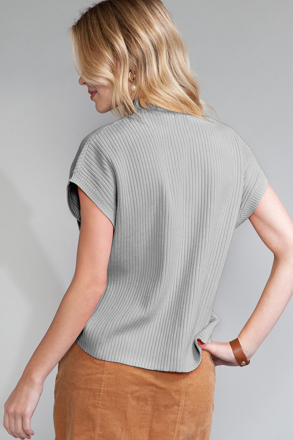 Green Patch Pocket Ribbed Knit Short Sleeve Sweater - Kustom Kreations Goods