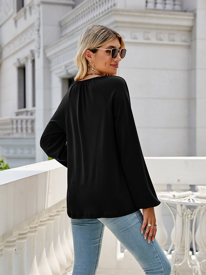 V-Neck Long Sleeve Blouse