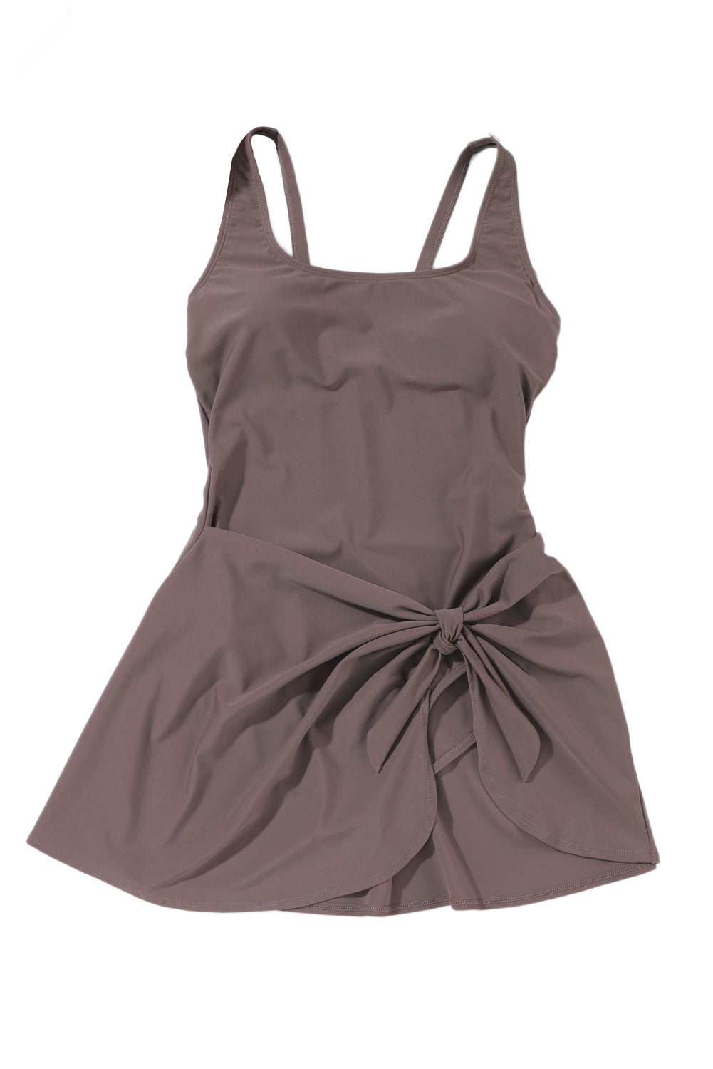 Coffee Knotted Split One Piece Swim Dress