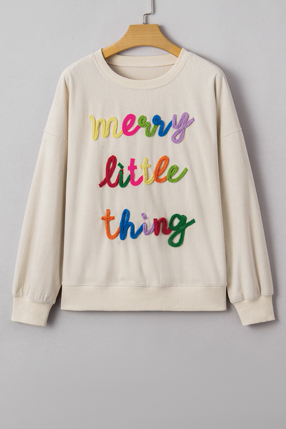 Dark Green merry everything Letter Graphic Ribbed Loose Sweatshirt