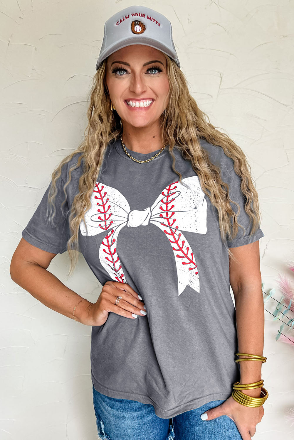 Black Baseball Bowknot Graphic Roll Up Sleeve Tee - Kustom Kreations Goods