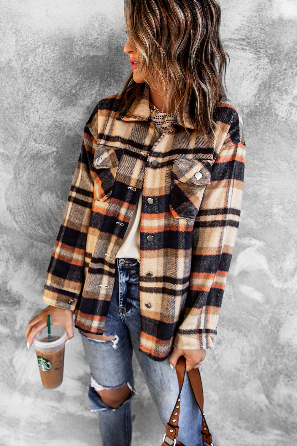 Multicolor Plaid Casual Button Up Flannel Jacket