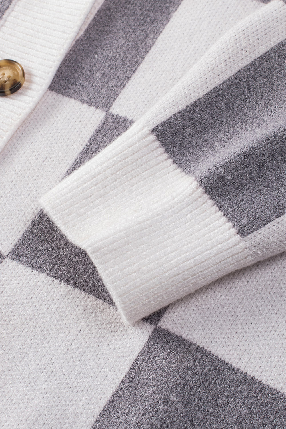 Brown Colorblock Plaid Ribbed Knit Button Up Cardigan