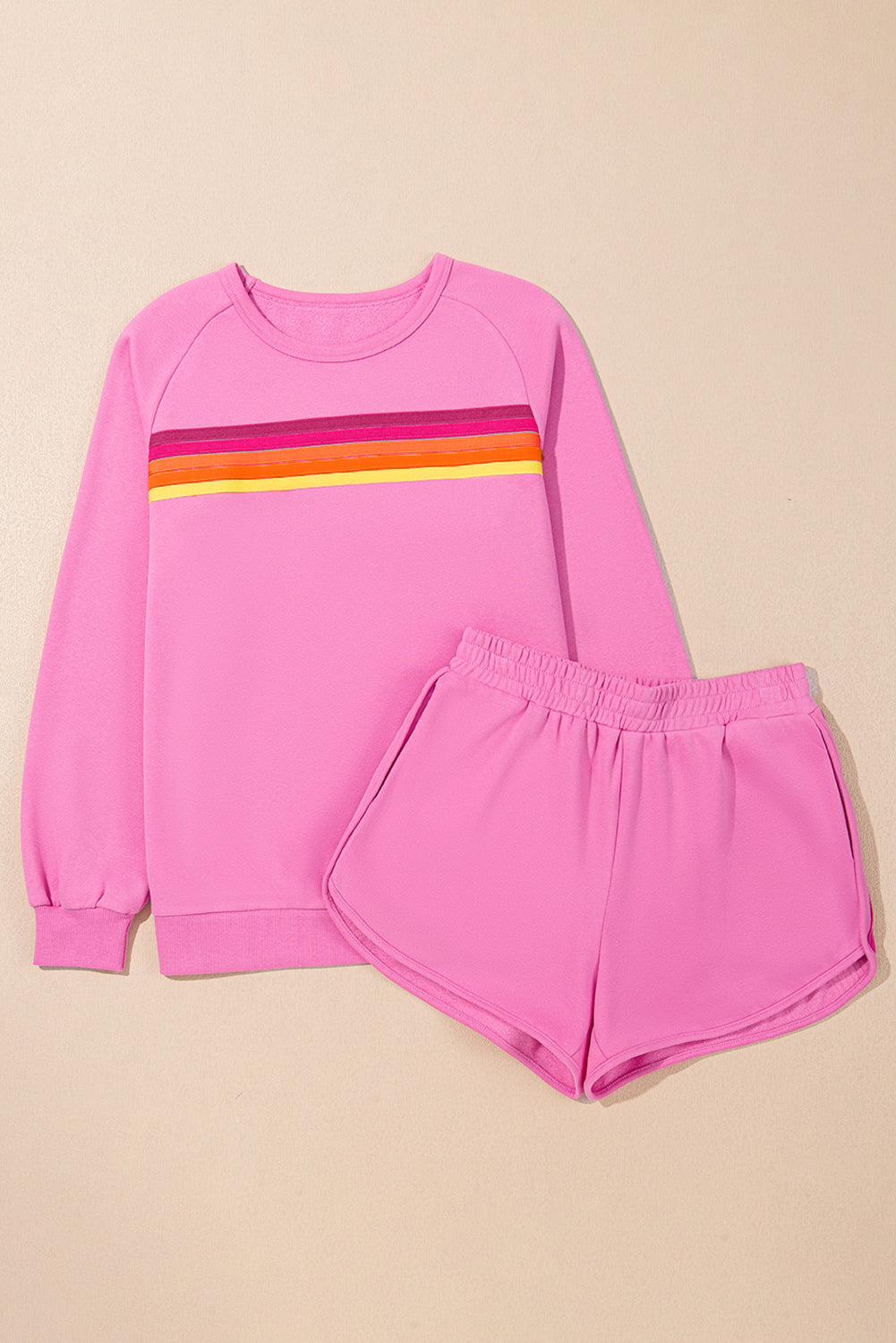 Black Colorful Striped Long Sleeve Pullover and Shorts Set - Kustom Kreations Goods