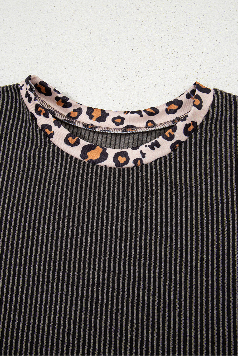 Carbon Grey Leopard Patchwork Trim Twisted Rib T Shirt and Cropped Pants Set - Kustom Kreations Goods