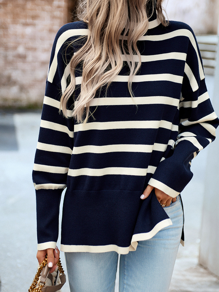 Striped Turtleneck Side-slit Sweater HWWX6BVRYU