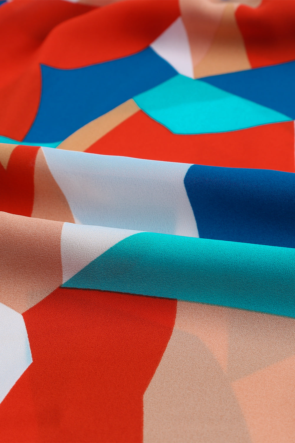 Multicolor Colorblock Casual Ruffle Puff Sleeve Blouse