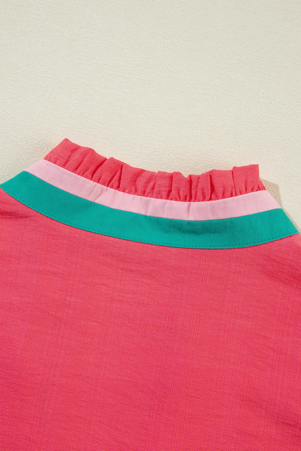 Carrot Colorful Stripe Trim V Neck Puff Sleeve Blouse