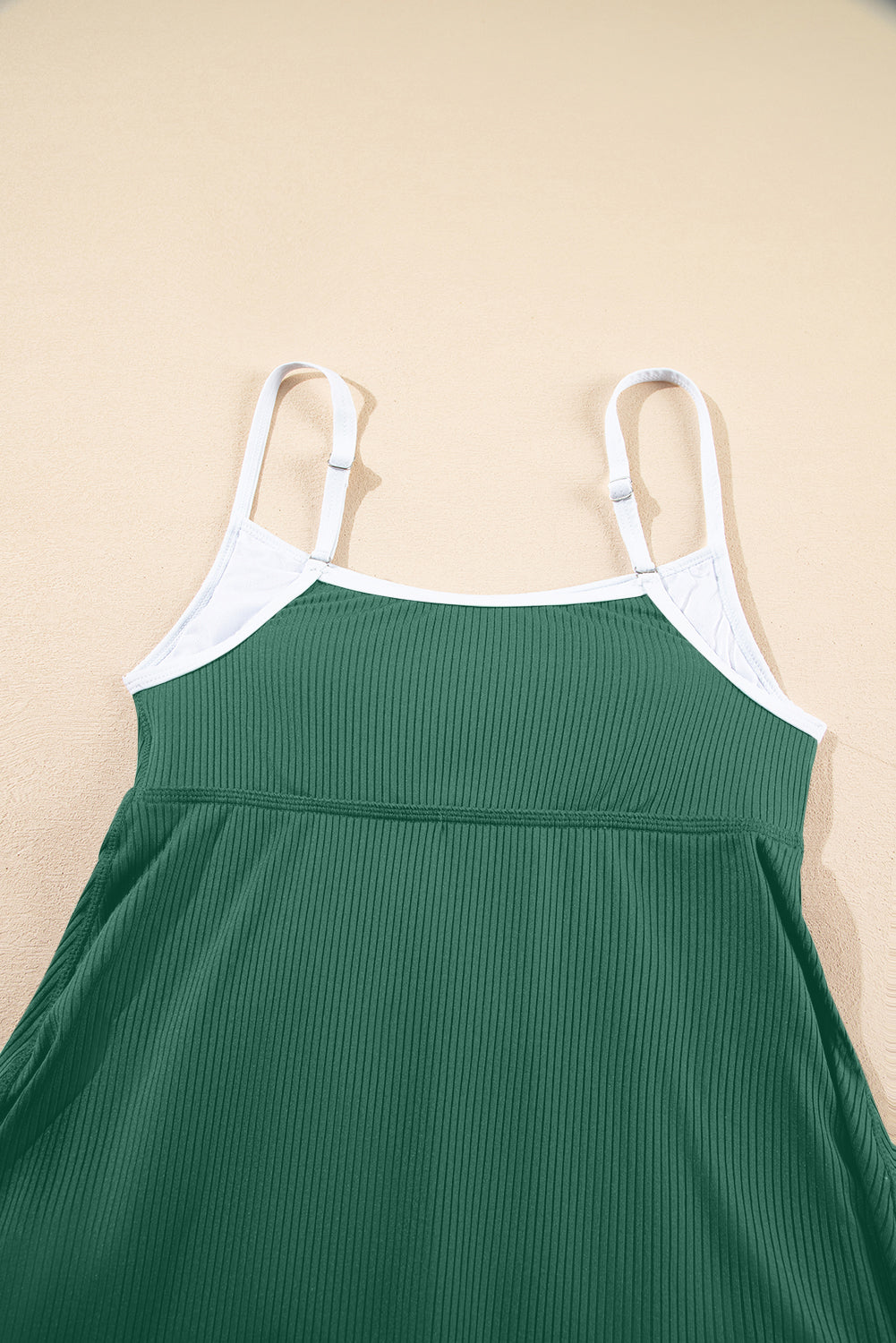 Bright Pink Color Block Edge Ribbed Pocketed Lined Swim Dress - Kustom Kreations Goods