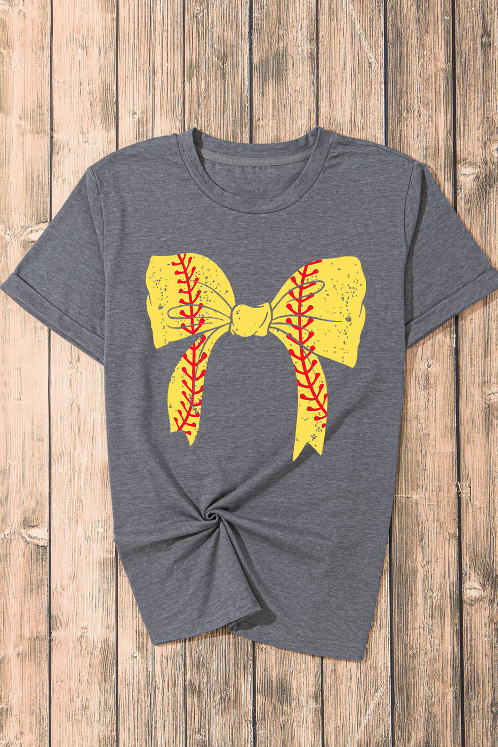Black Baseball Bowknot Graphic Roll Up Sleeve Tee - Kustom Kreations Goods