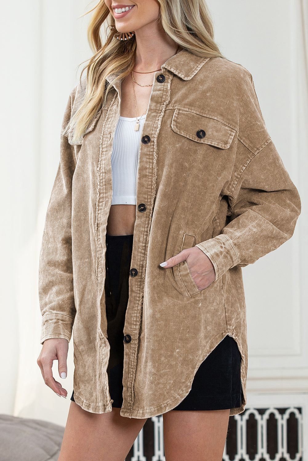 Gray Vintage Distressed Mineral Wash Oversized Shacket