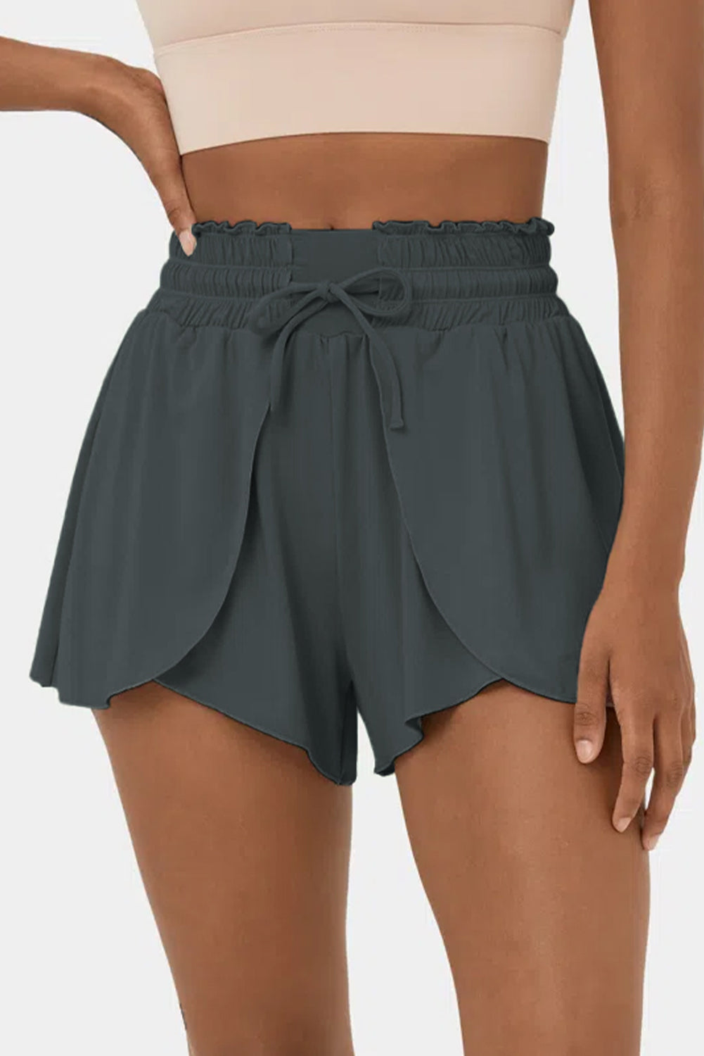 Black Frill High Waist Petal Wrap Swim Shorts