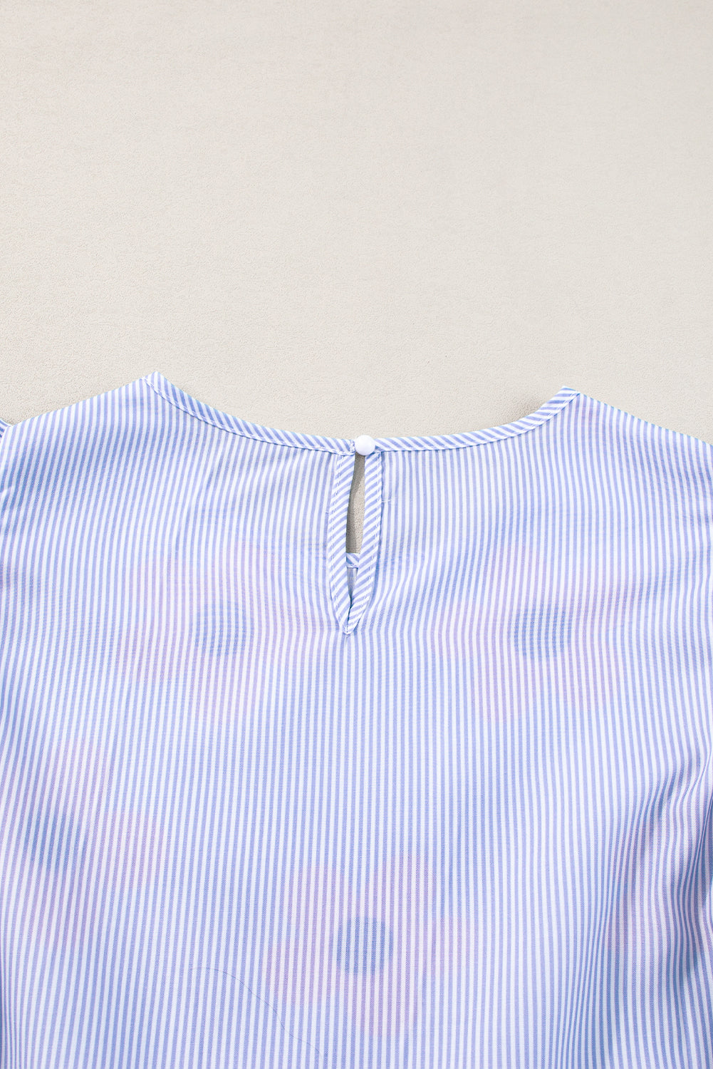 Sky Blue Stripe Floral Print Ruffled Flutter Sleeve Blouse