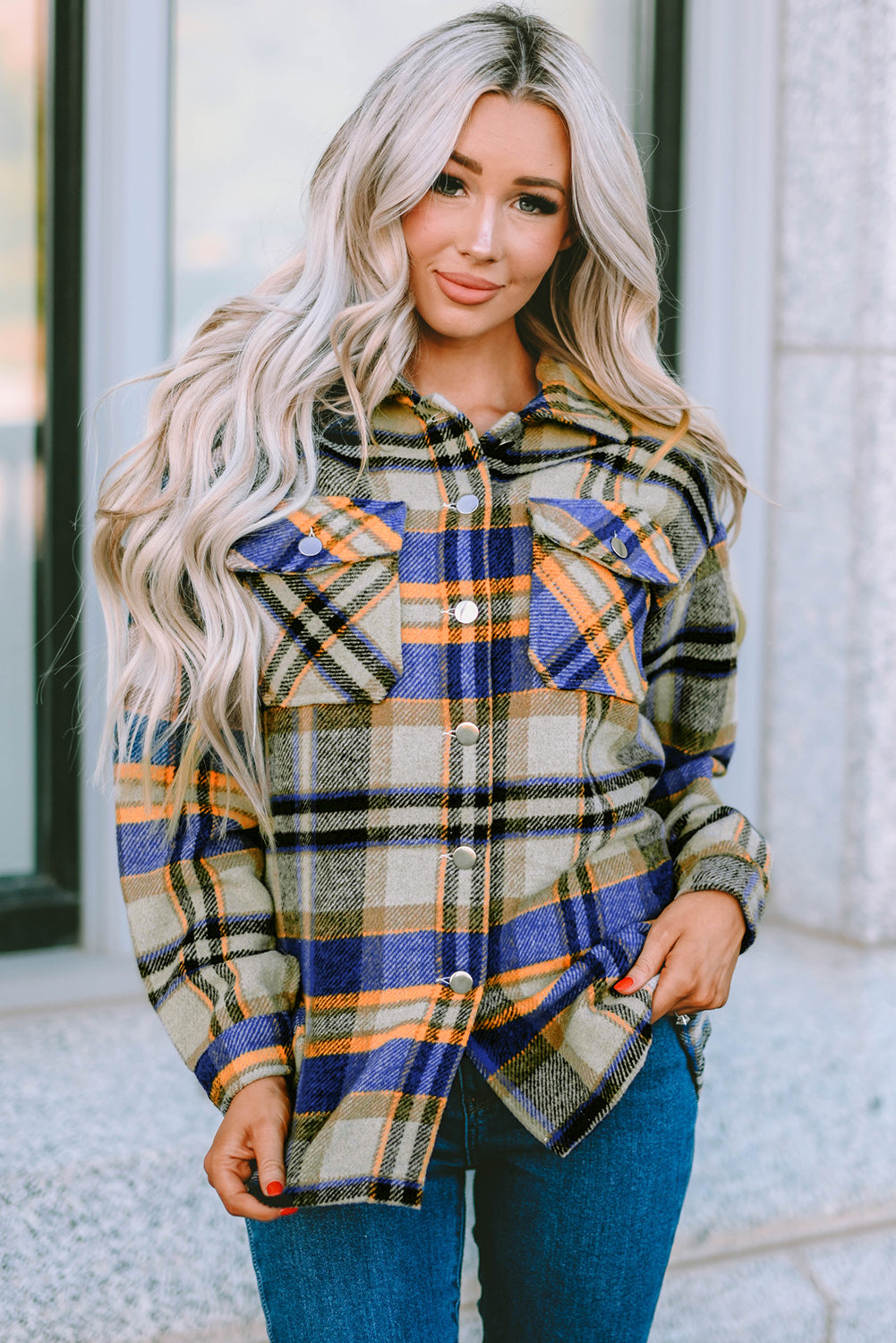 Multicolor Plaid Casual Button Up Flannel Jacket