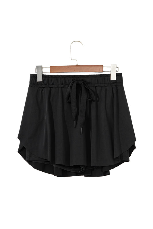 Black Drawstring High Waist Lined Tennis Skort - Kustom Kreations Goods