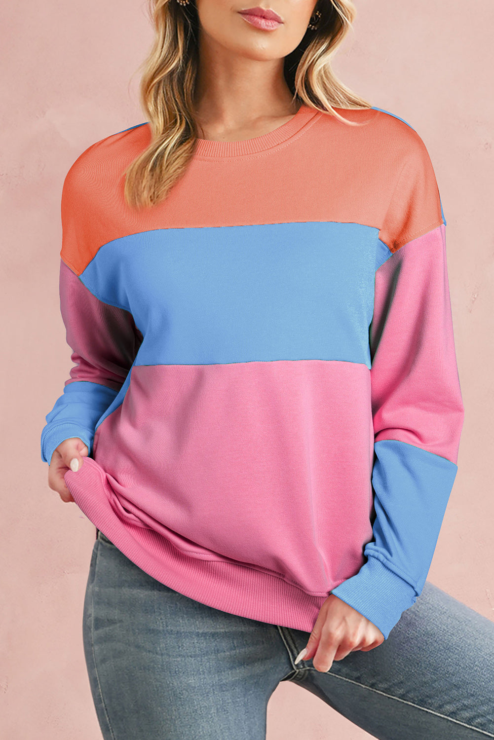 Sky Blue Colorblock Drop Shoulder Sweatshirt - Kustom Kreations Goods
