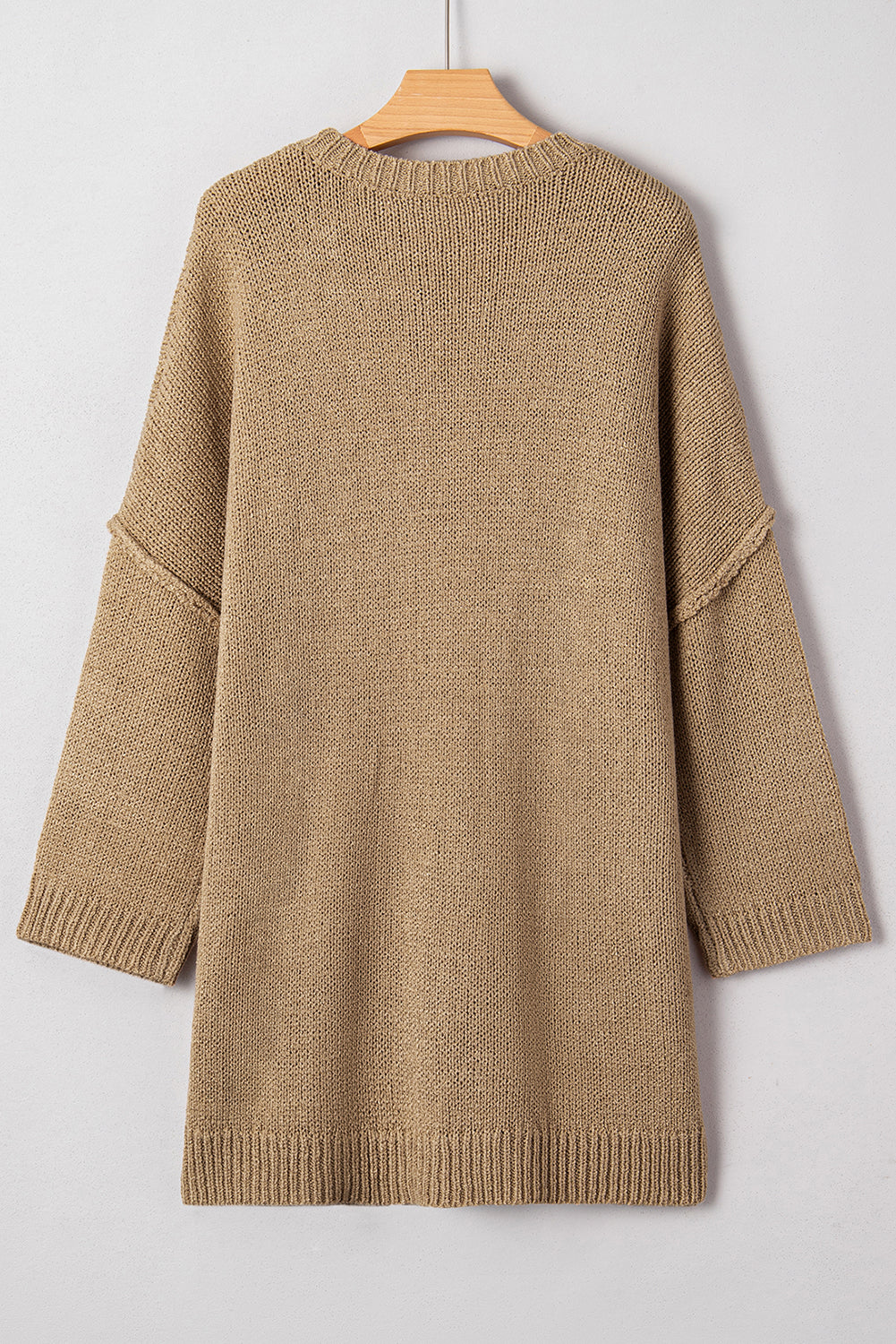 Pale Khaki Oversize Drop Shoulder Slouchy Sweater Dress - Kustom Kreations Goods