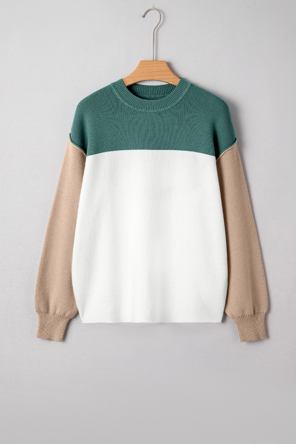 Green Colorblock Ribbed Knit Baggy Sweater