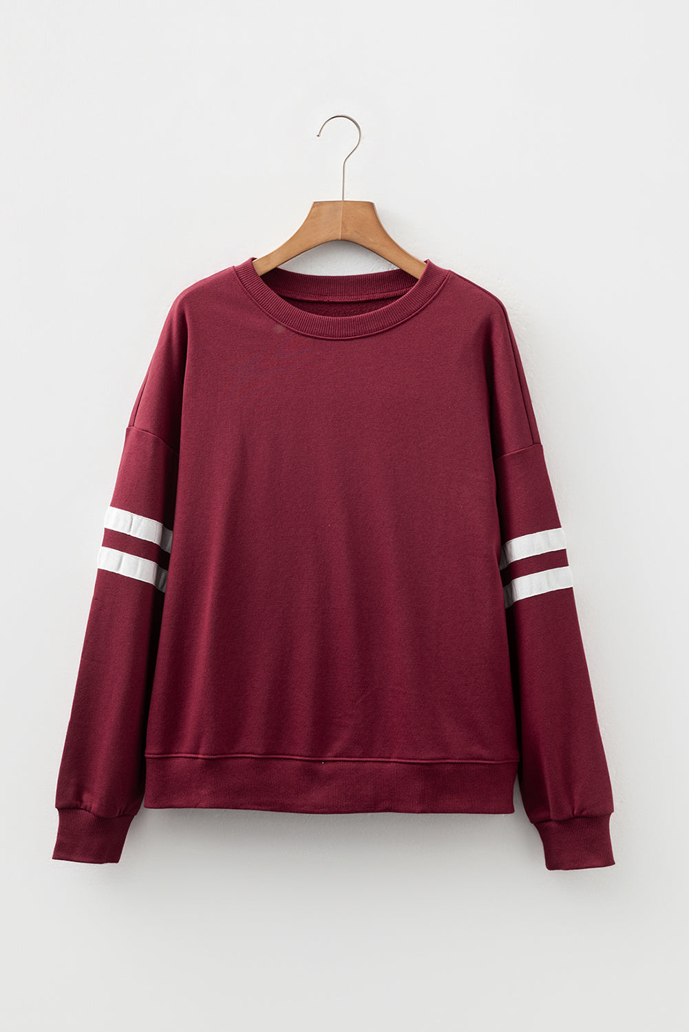 Fiery Red Preppy Striped Sleeve Loose Sweatshirt