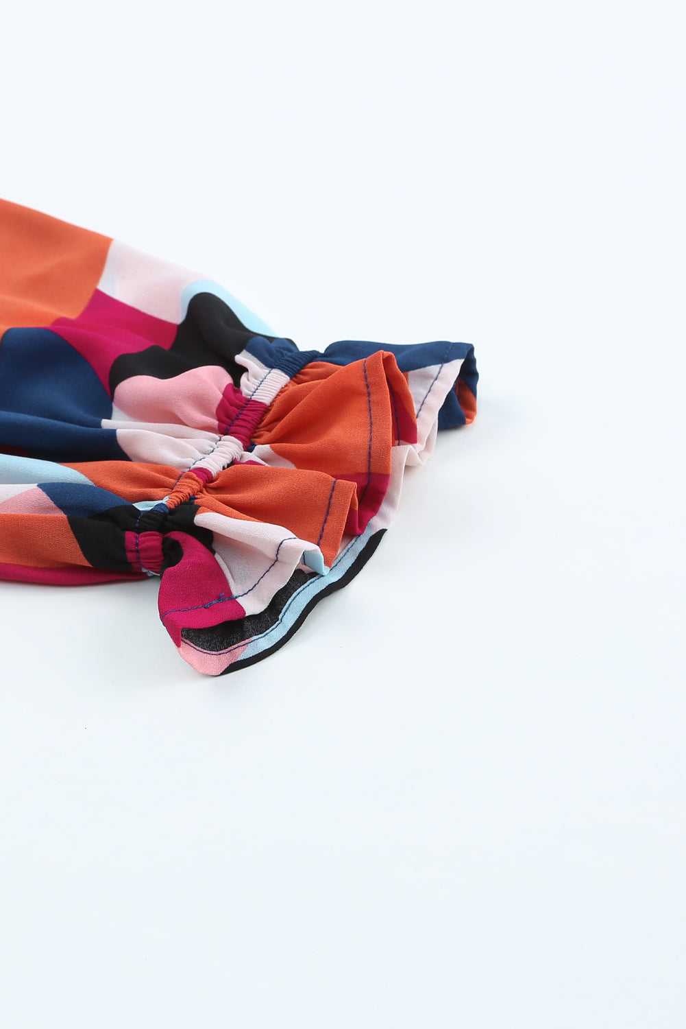 Multicolor Colorblock Casual Ruffle Puff Sleeve Blouse