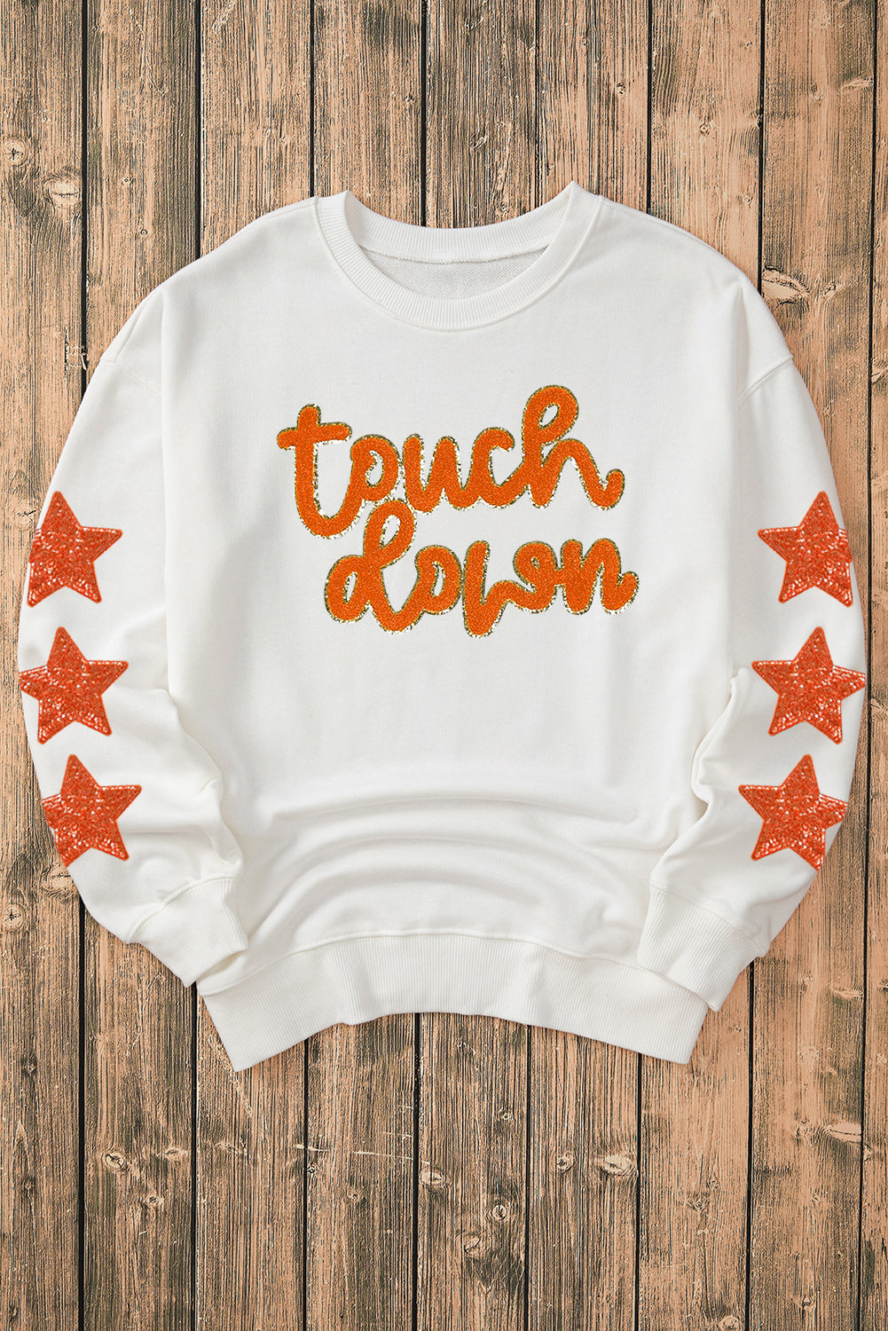 Beige Glittering Touch Down Patched Pattern Star Sleeve Sweatshirt - Kustom Kreations Goods