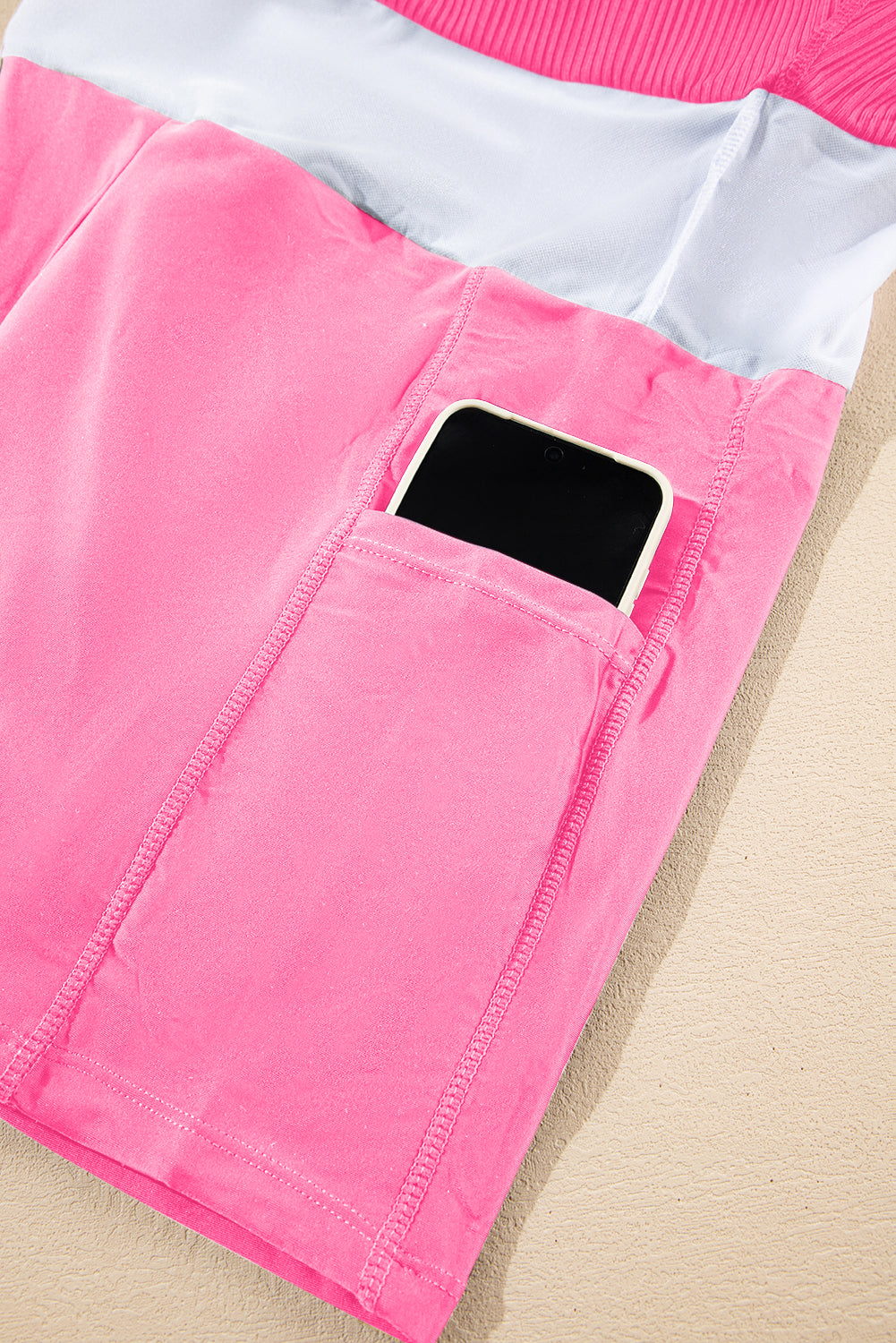 Bright Pink Color Block Edge Ribbed Pocketed Lined Swim Dress - Kustom Kreations Goods