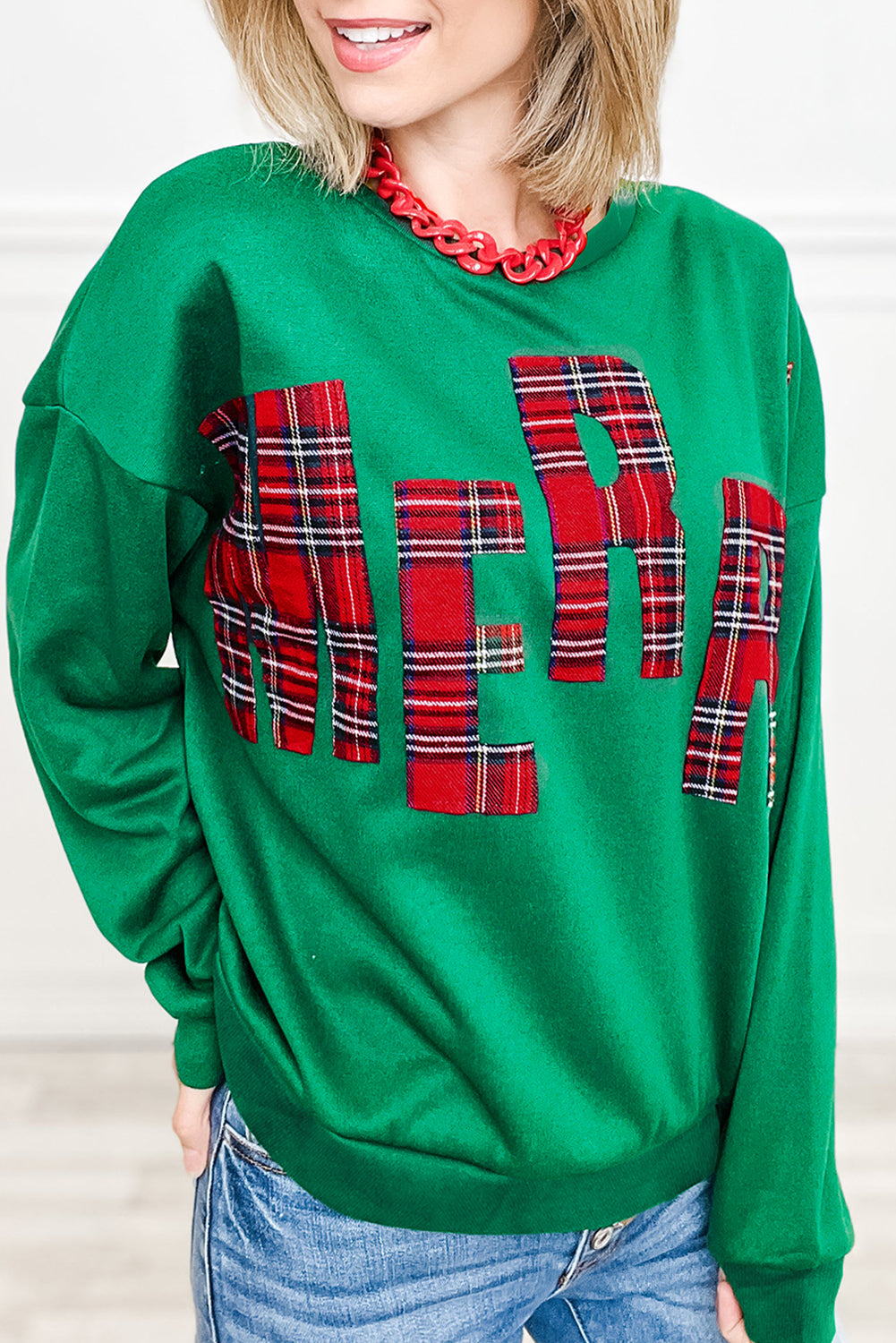 White Plaid MERRY Christmas Holiday Sweatshirt - Kustom Kreations Goods