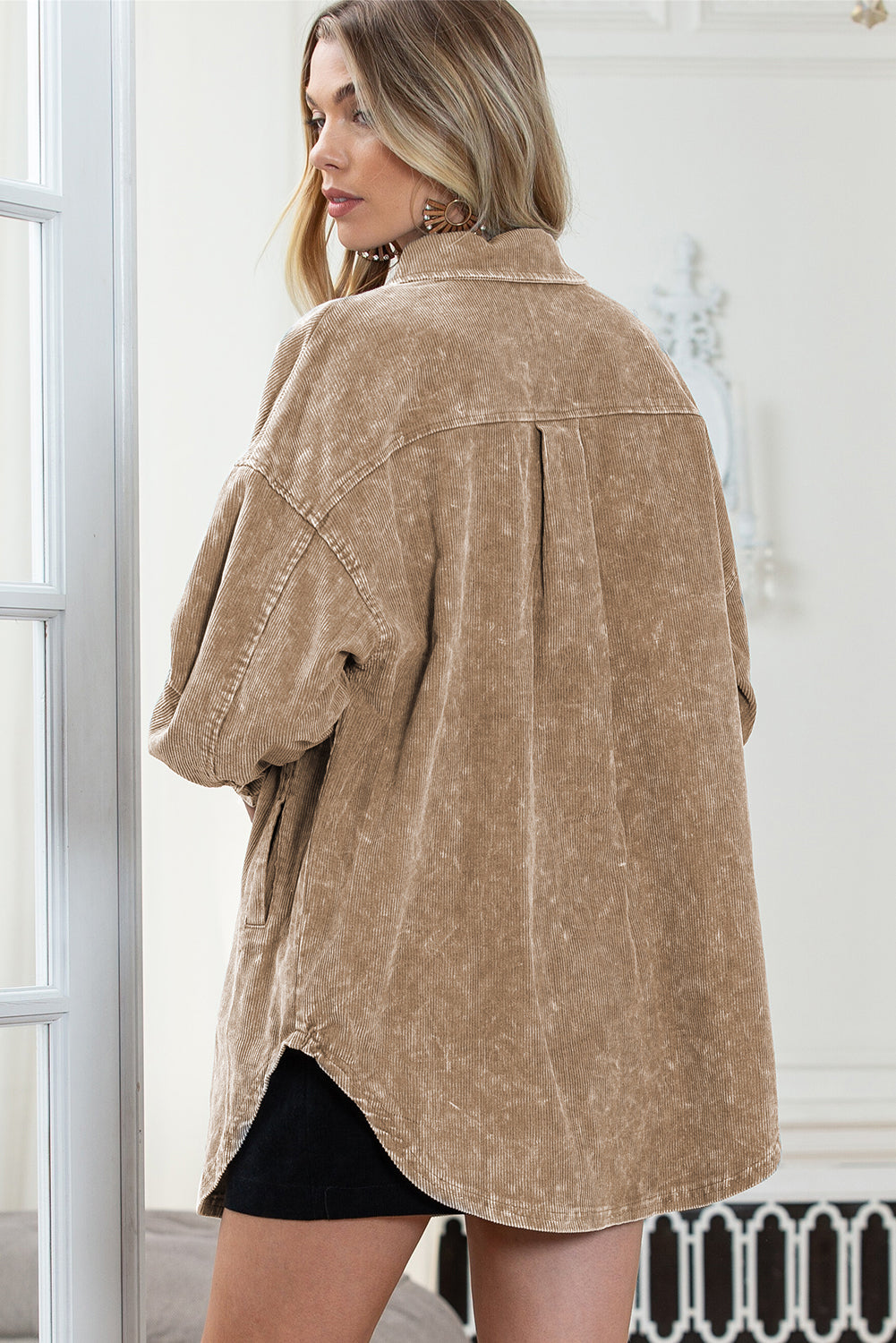 Gray Vintage Distressed Mineral Wash Oversized Shacket