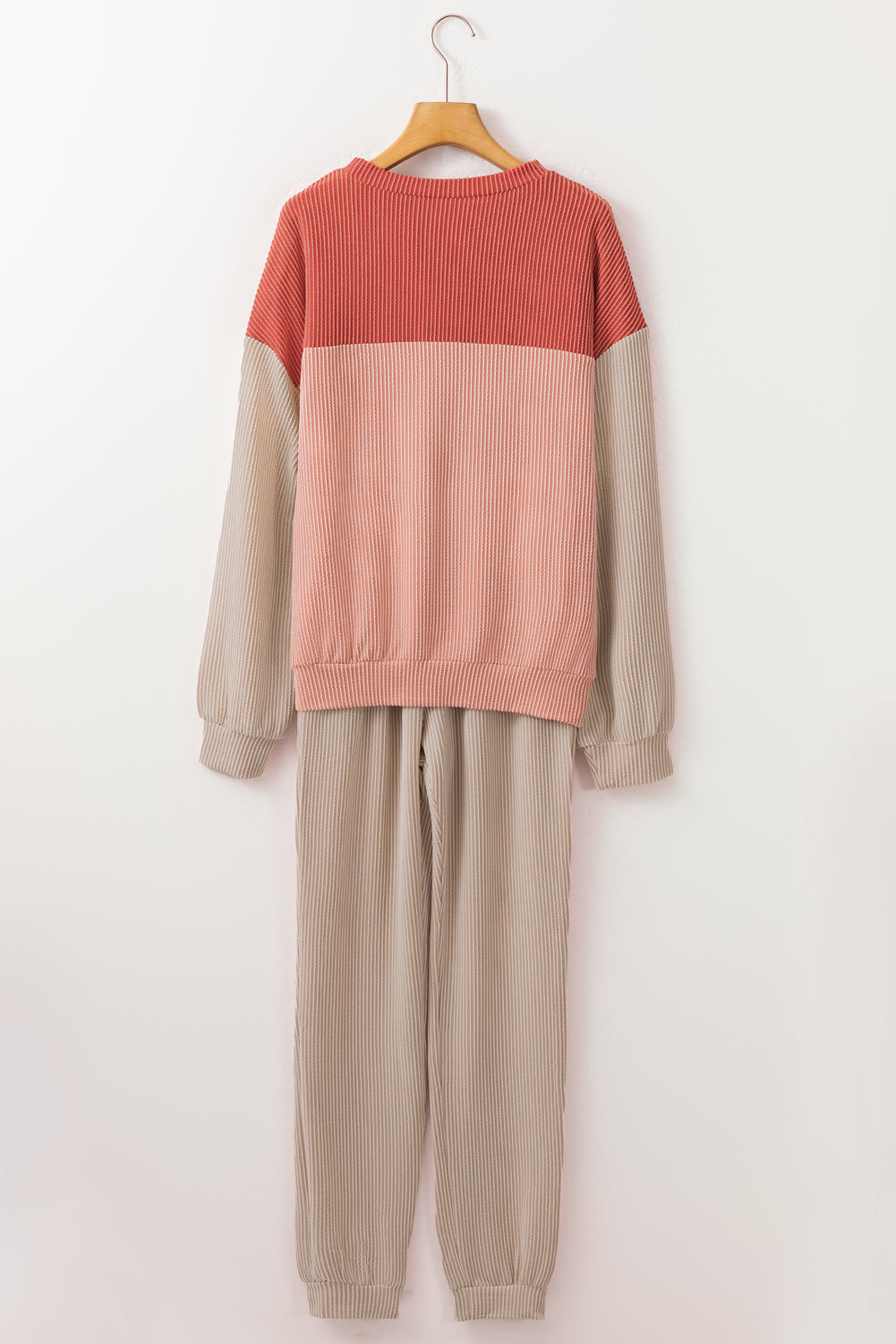 Red Colorblock Corded Slouchy Top and Pants Set