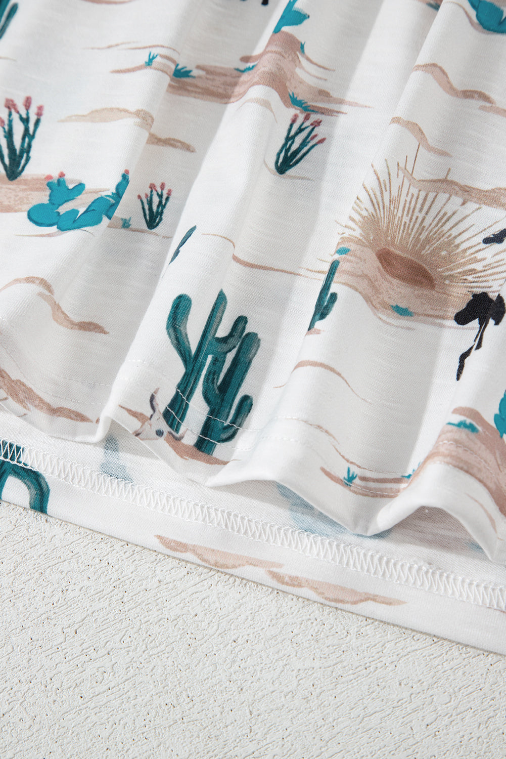 Beige Cactus Print Crew Neck Short Sleeve Top - Kustom Kreations Goods