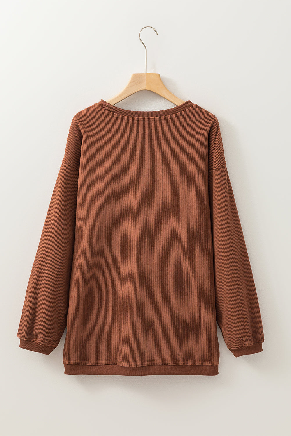 Orange Plain Drop Sleeve Rib-Knit Oversized Sweatshirt