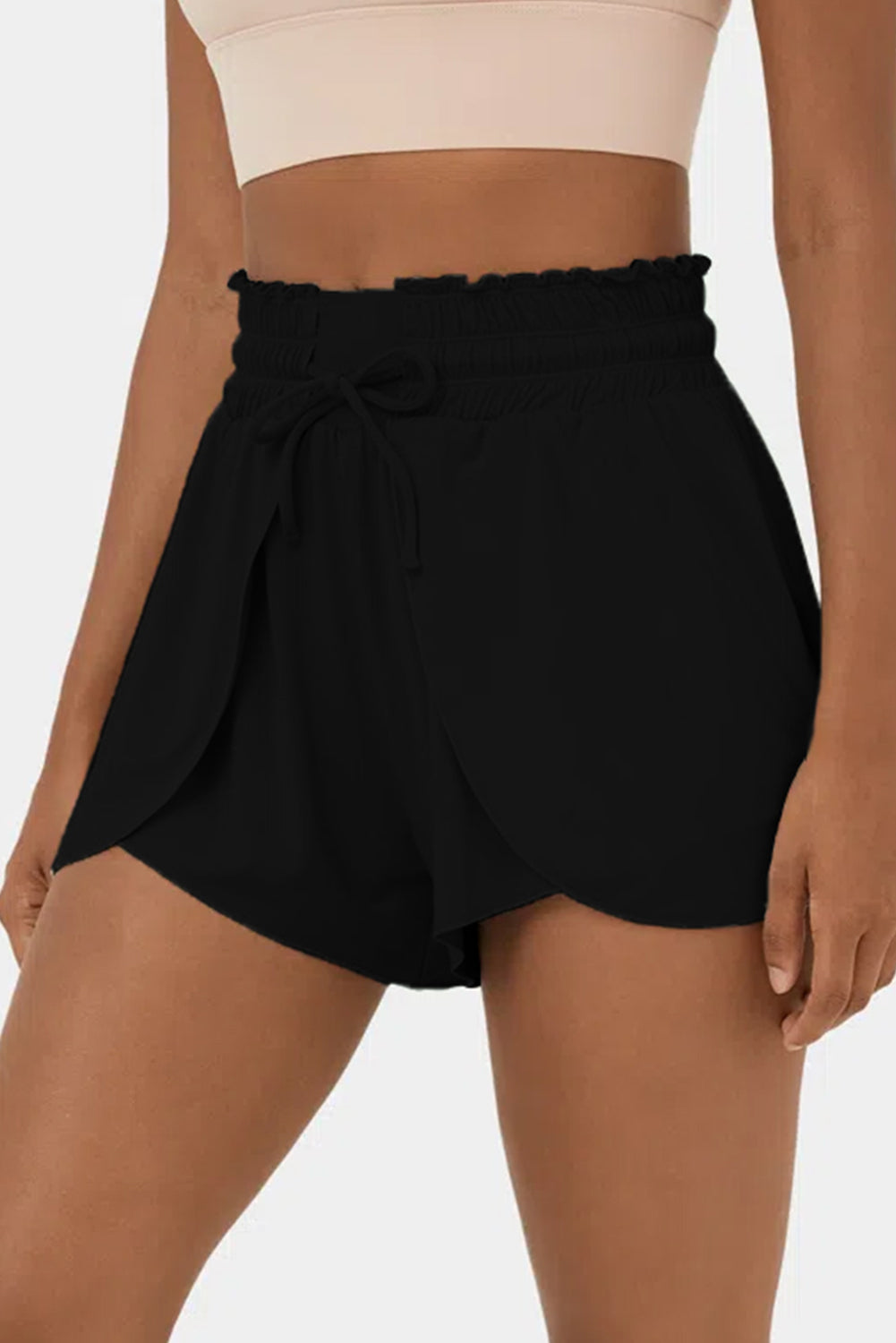 Black Frill High Waist Petal Wrap Swim Shorts