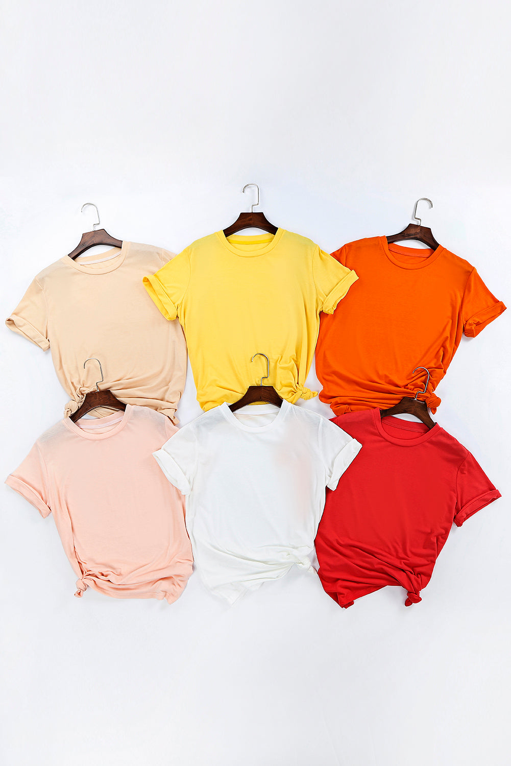 Green Plain Solid Color Crew Neck Tee