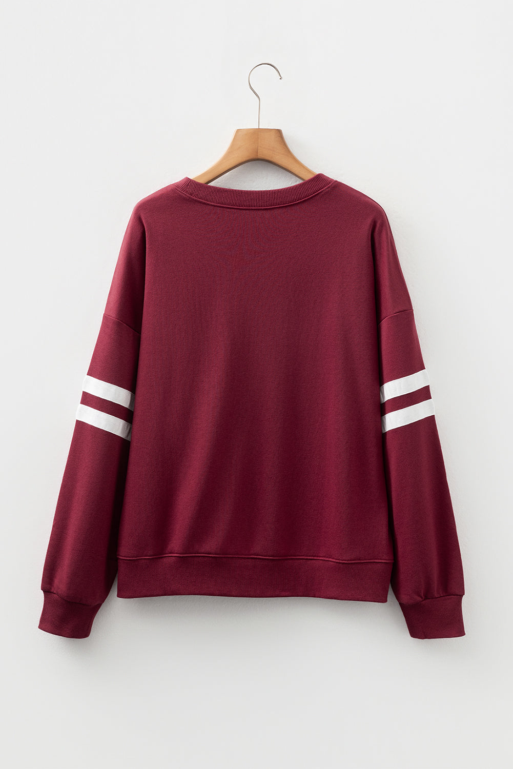 Fiery Red Preppy Striped Sleeve Loose Sweatshirt