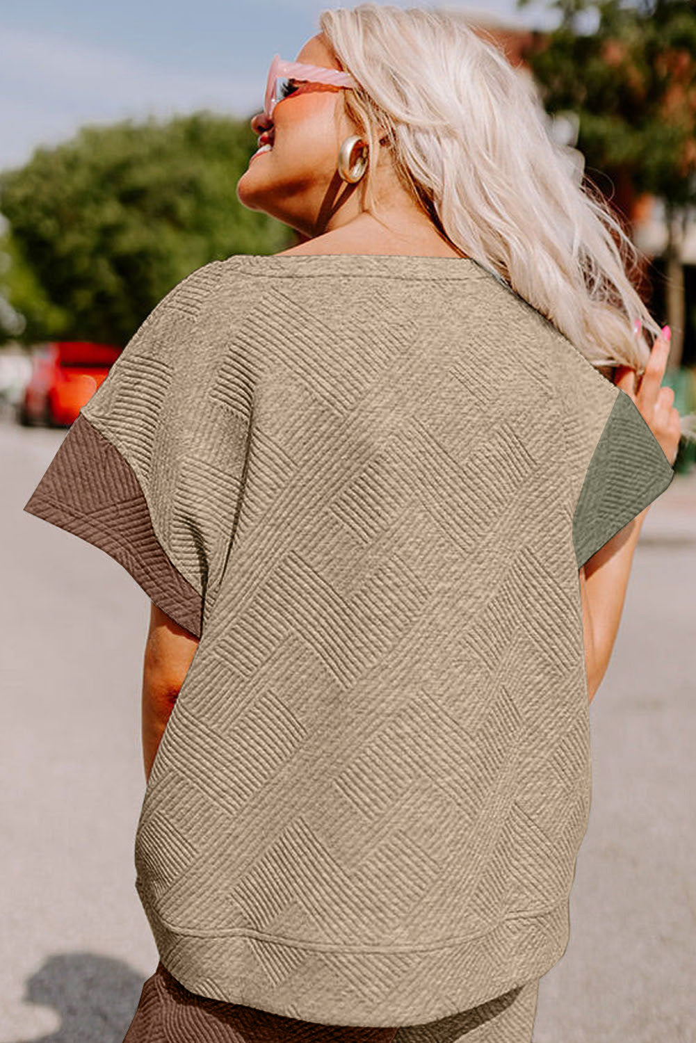 Multicolor Textured Top and Drawstring Wide Leg Pants Set