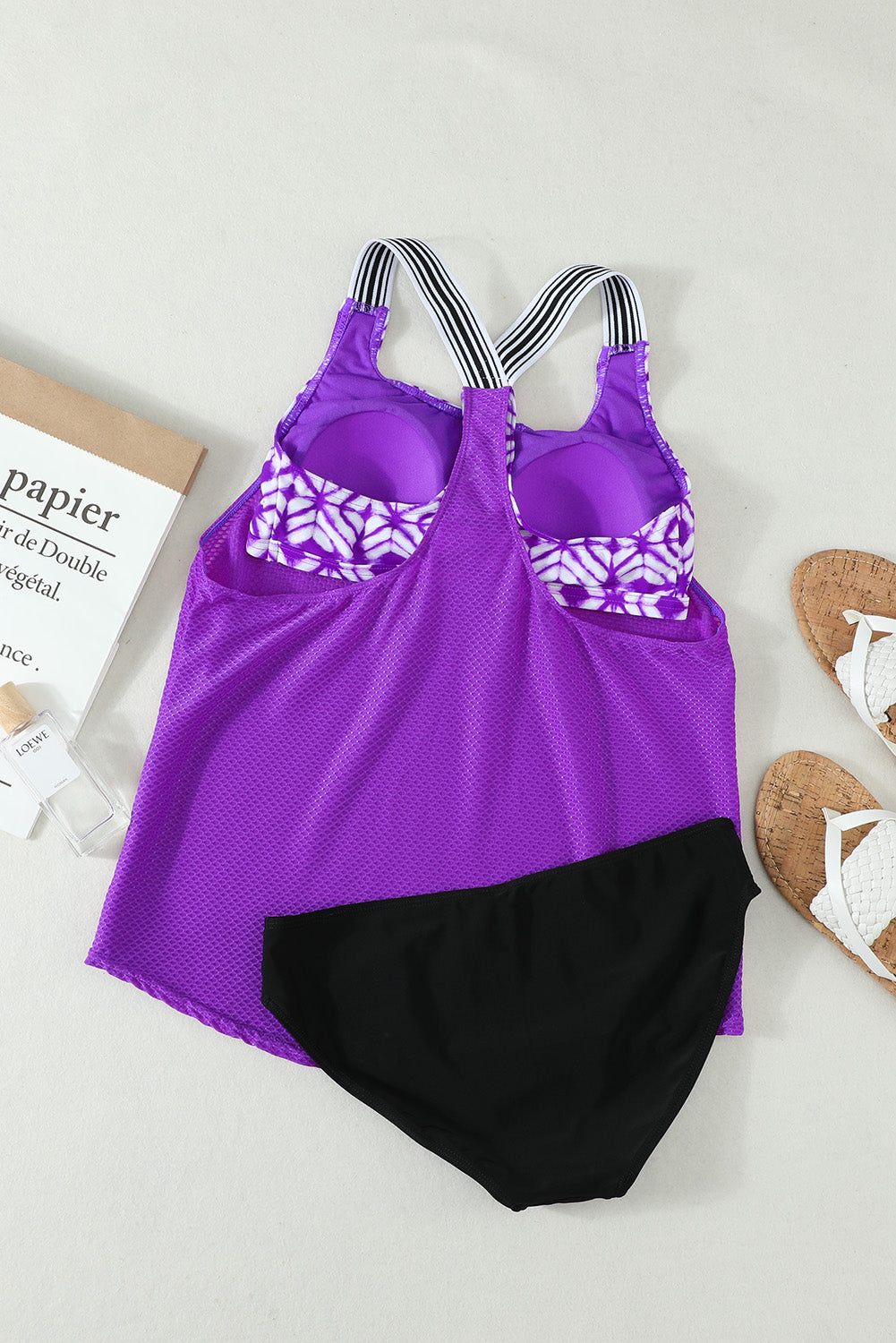 Purple Printed Splicing Racerback Tankini Swimsuit