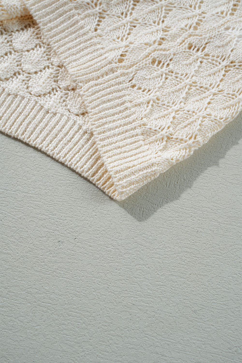 Beige Hollow Out Crochet Short Sleeve Knit Tee