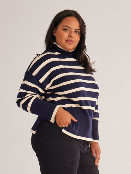 Striped Turtleneck Side-slit Sweater HWWX6BVRYU