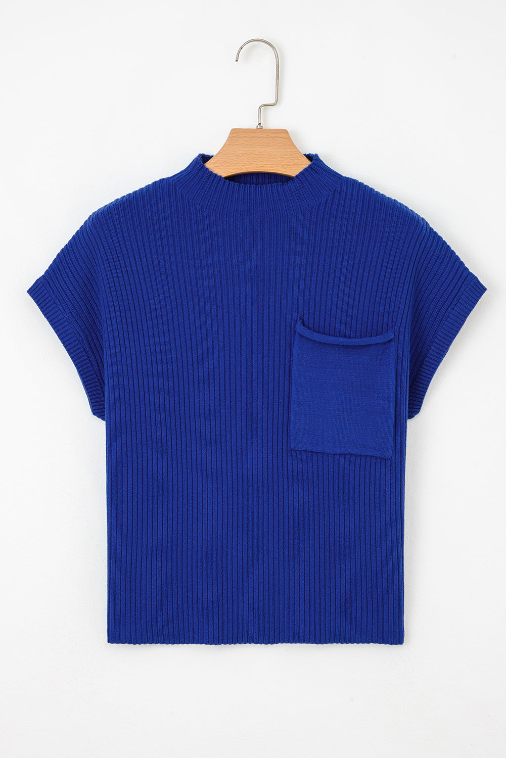 Green Patch Pocket Ribbed Knit Short Sleeve Sweater - Kustom Kreations Goods