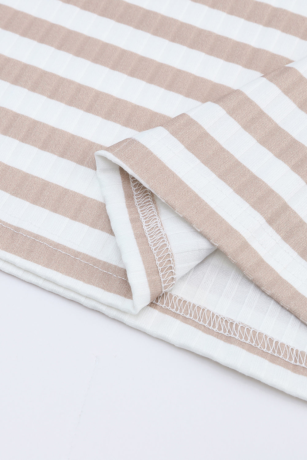 Stripes Print Ribbed Knit Long Sleeve Casual Mock Neck Top