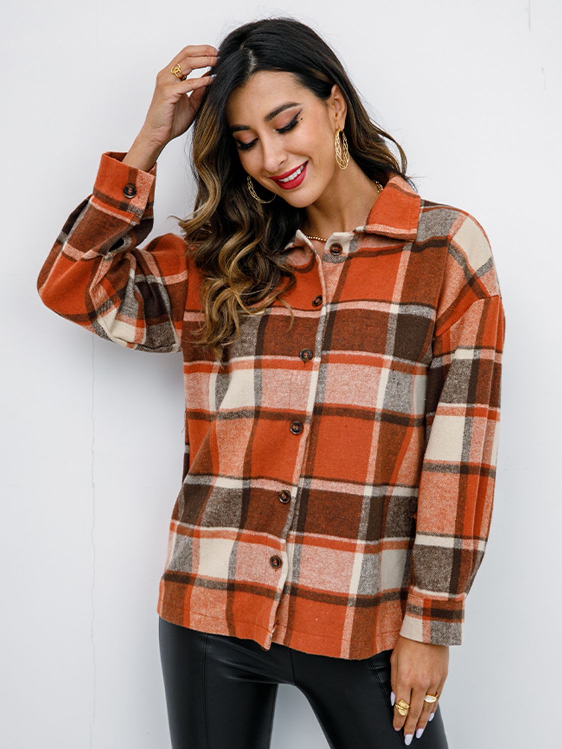 Plaid Button Up Collared Neck Jacket