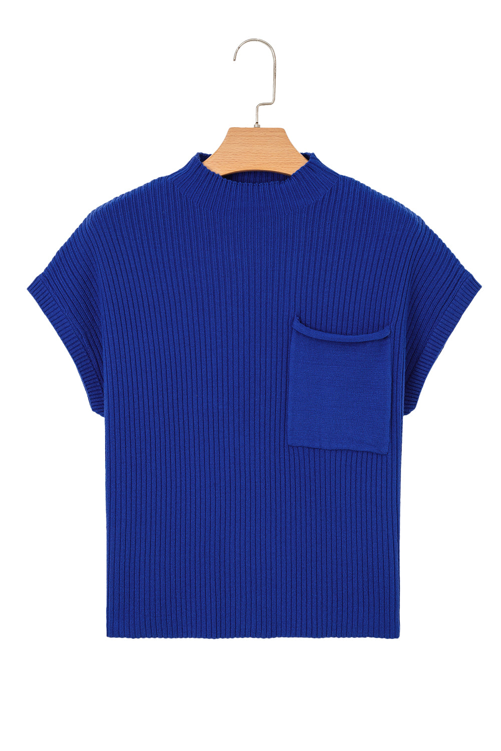 Green Patch Pocket Ribbed Knit Short Sleeve Sweater - Kustom Kreations Goods