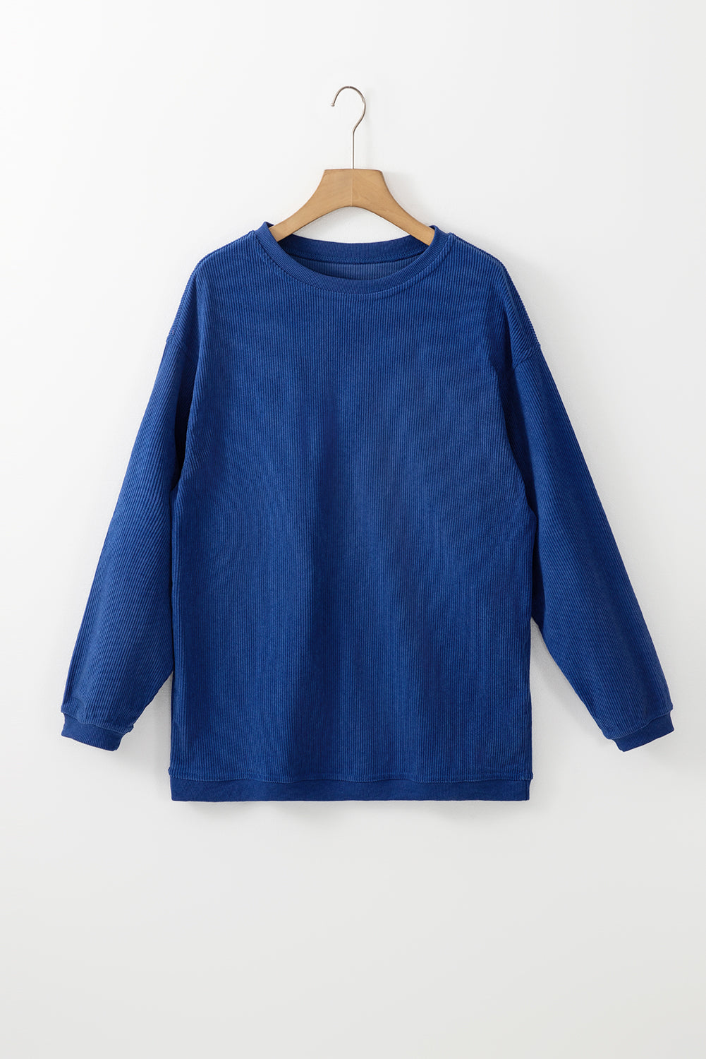 Orange Plain Drop Sleeve Rib-Knit Oversized Sweatshirt