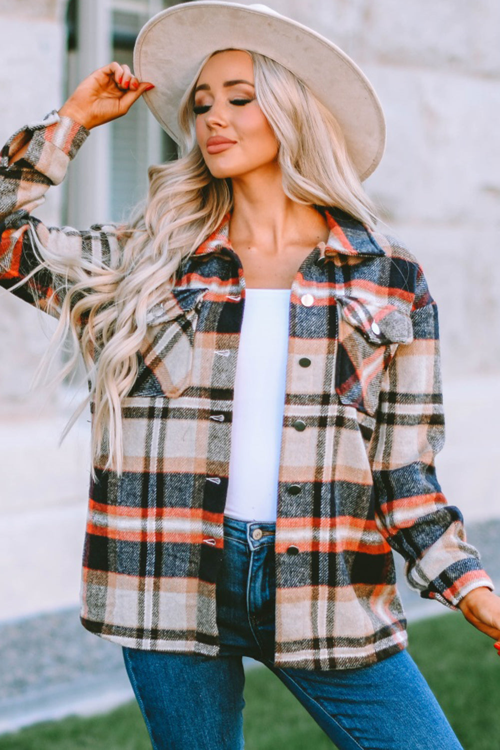 Multicolor Plaid Casual Button Up Flannel Jacket