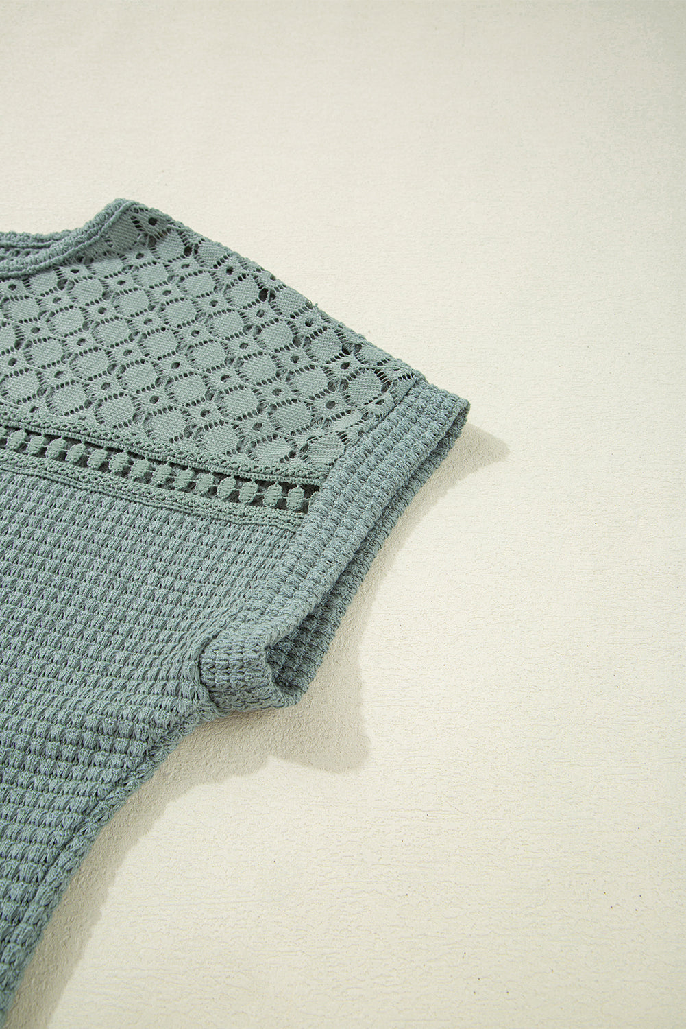 Mist Green Hollow Patchwork Waffle Knit Top - Kustom Kreations Goods