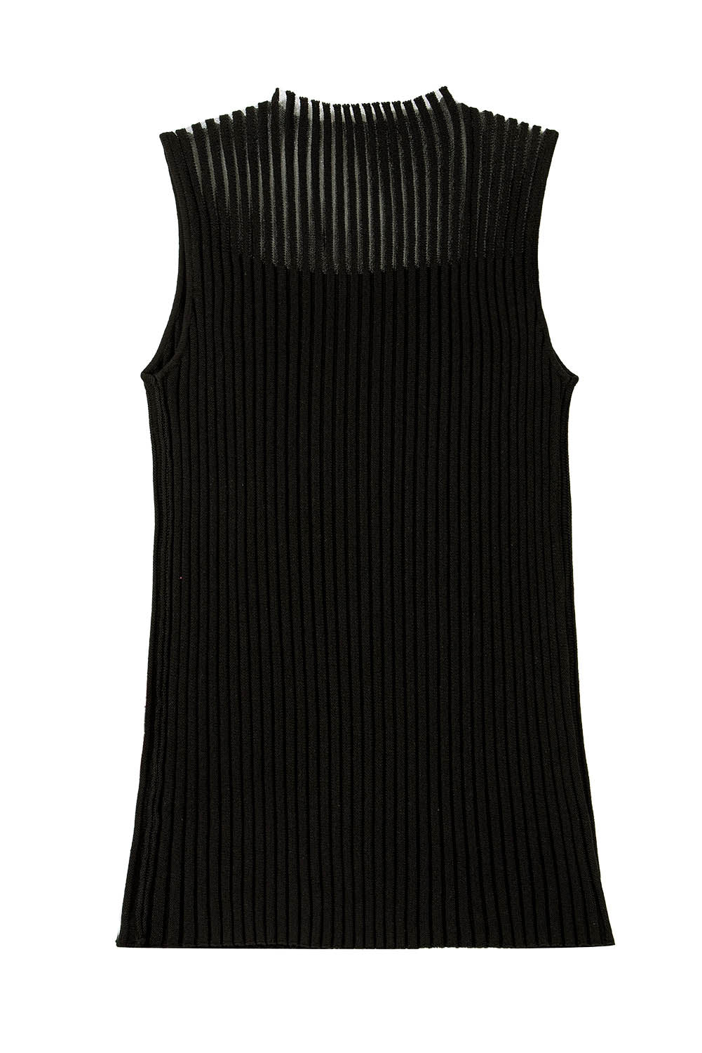 Black Ribbed Texture Striped Mesh Knitted Top