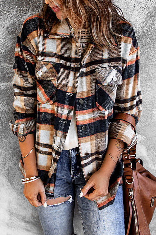 Multicolor Plaid Casual Button Up Flannel Jacket