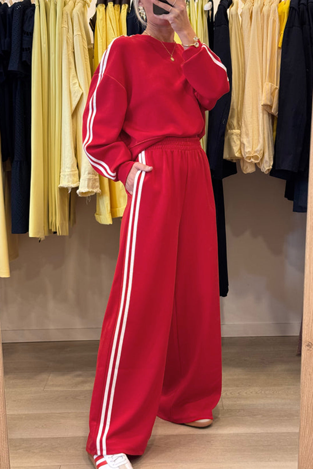Dirty Blue Varsity Striped Detail Cropped Pullover Wide Leg Pants 2pcs Outfit - Kustom Kreations Goods