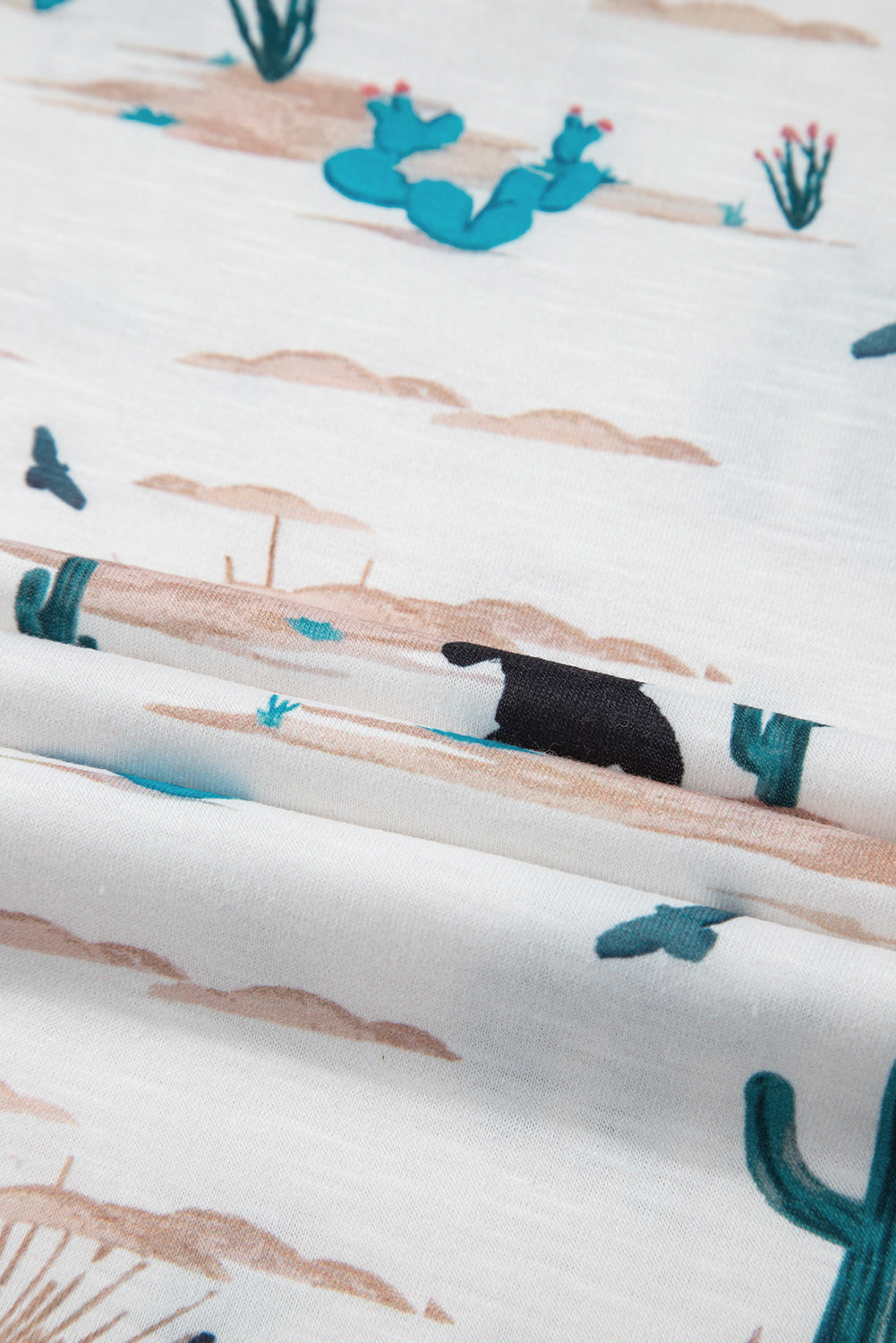 Beige Cactus Print Crew Neck Short Sleeve Top - Kustom Kreations Goods